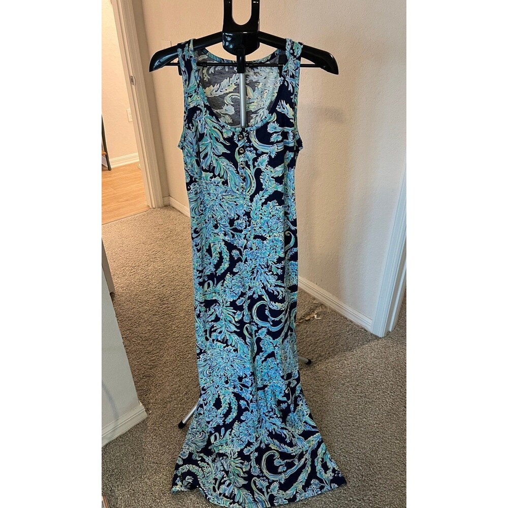 Lilly Pulitzer Merrill Maxi Tank Dress in High Tide Navy Scuba Doo Size Small